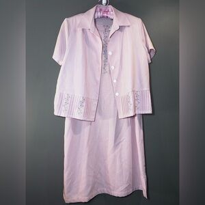 Drapers & Damons Pink Embroidered Dress & Jacket Set Vintage PM